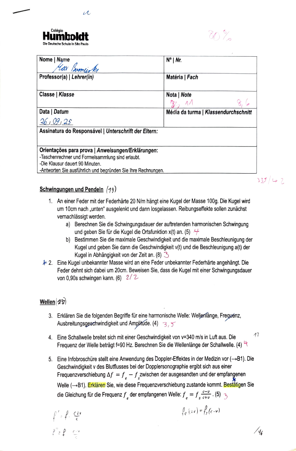 Primeira página de Schwingungen und Pendeln + Wellen - Q2 123B