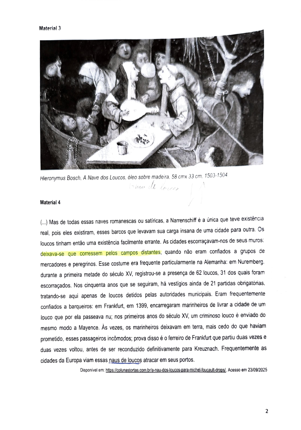 Documento da prova: Razão e Loucura (Michel Foucault) - P2 Q2 123B