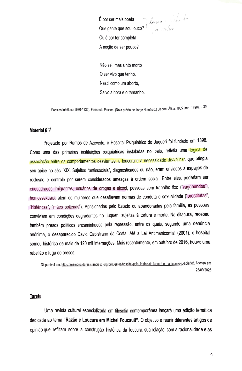 Documento da prova: Razão e Loucura (Michel Foucault) - P2 Q2 123B