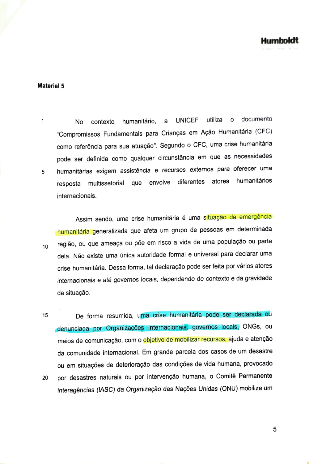 Documento da prova: Crises humanitárias - P1 Q3 131B