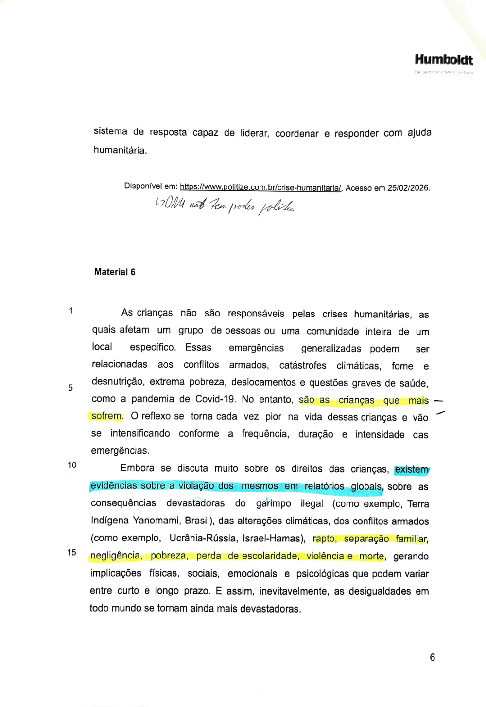 Documento da prova: Crises humanitárias - P1 Q3 131B