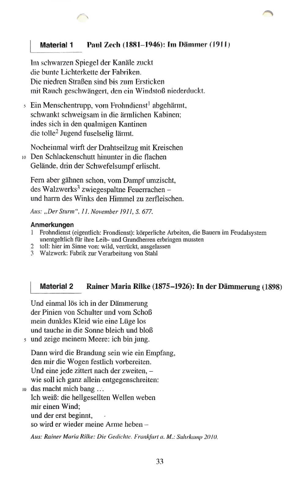 Documento da prova: VERGLEICHENDE INTERPRETATION ZWEIER GEDICHTE - Deutsch (Baden-Württemberg) Abiturprüfung