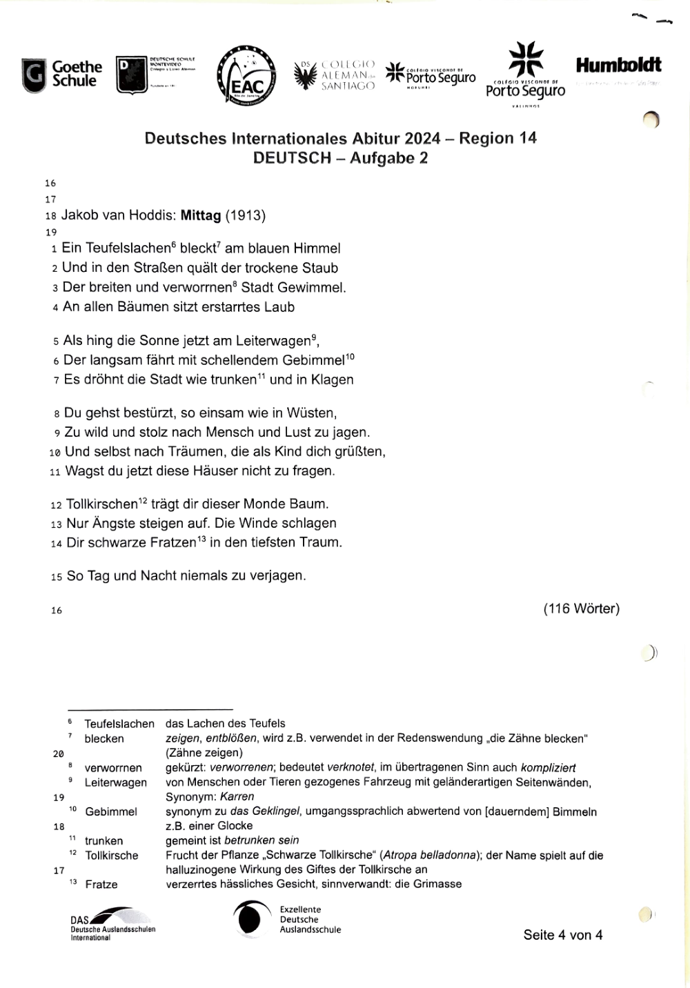 Documento da prova: Deutsches Internationales Abitur 2024 – Region 14 DEUTSCH – Aufgabe 2