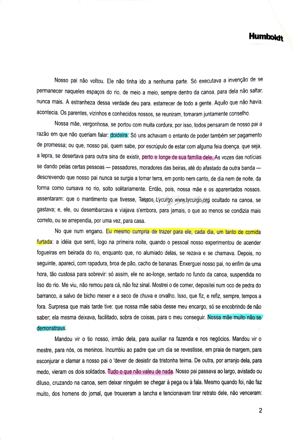 Documento da prova: Primeiras Estórias (Guimarães Rosa) - P2 Q3 131B