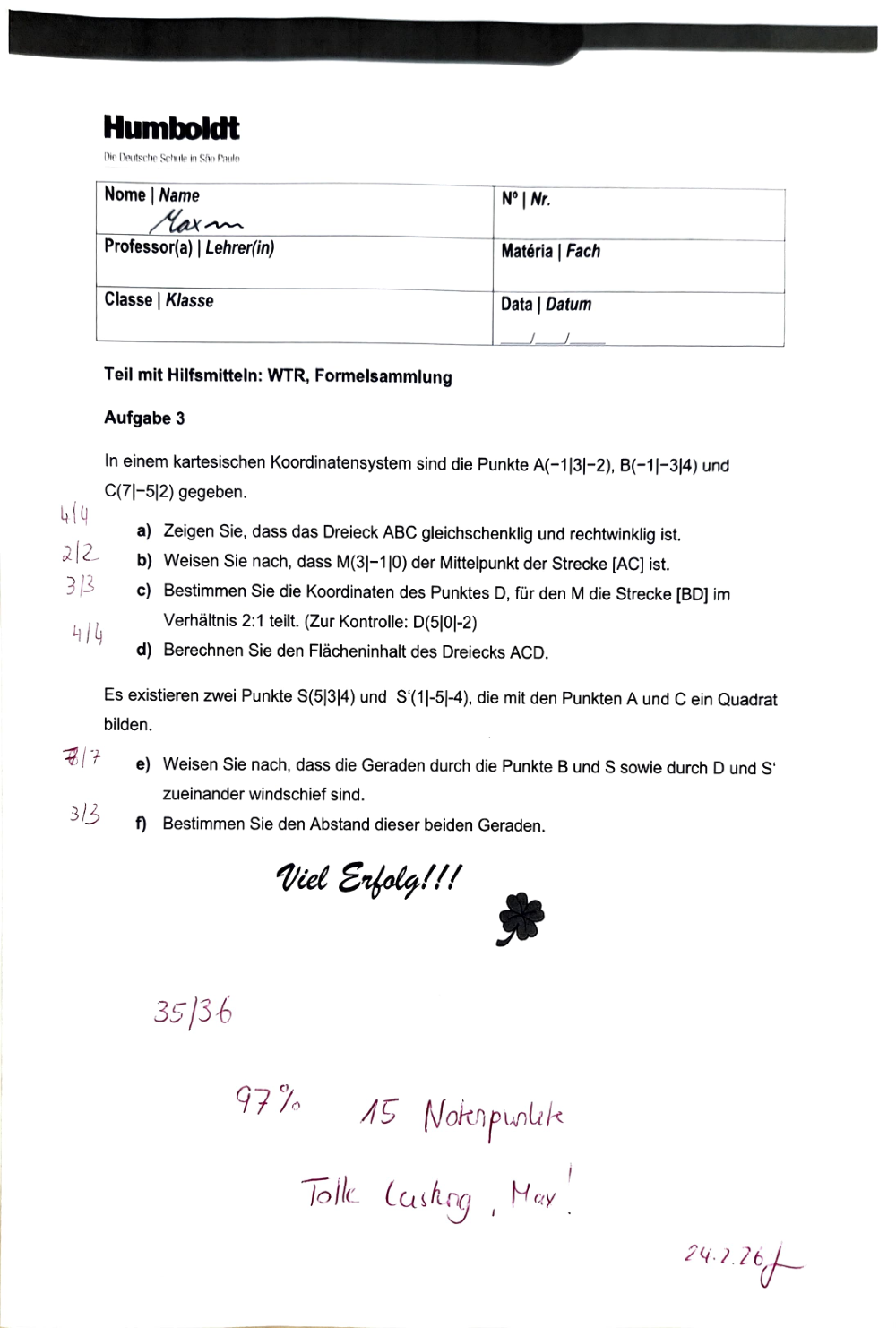 Documento da prova: Analytische Geometrie - P1 Q3 131B