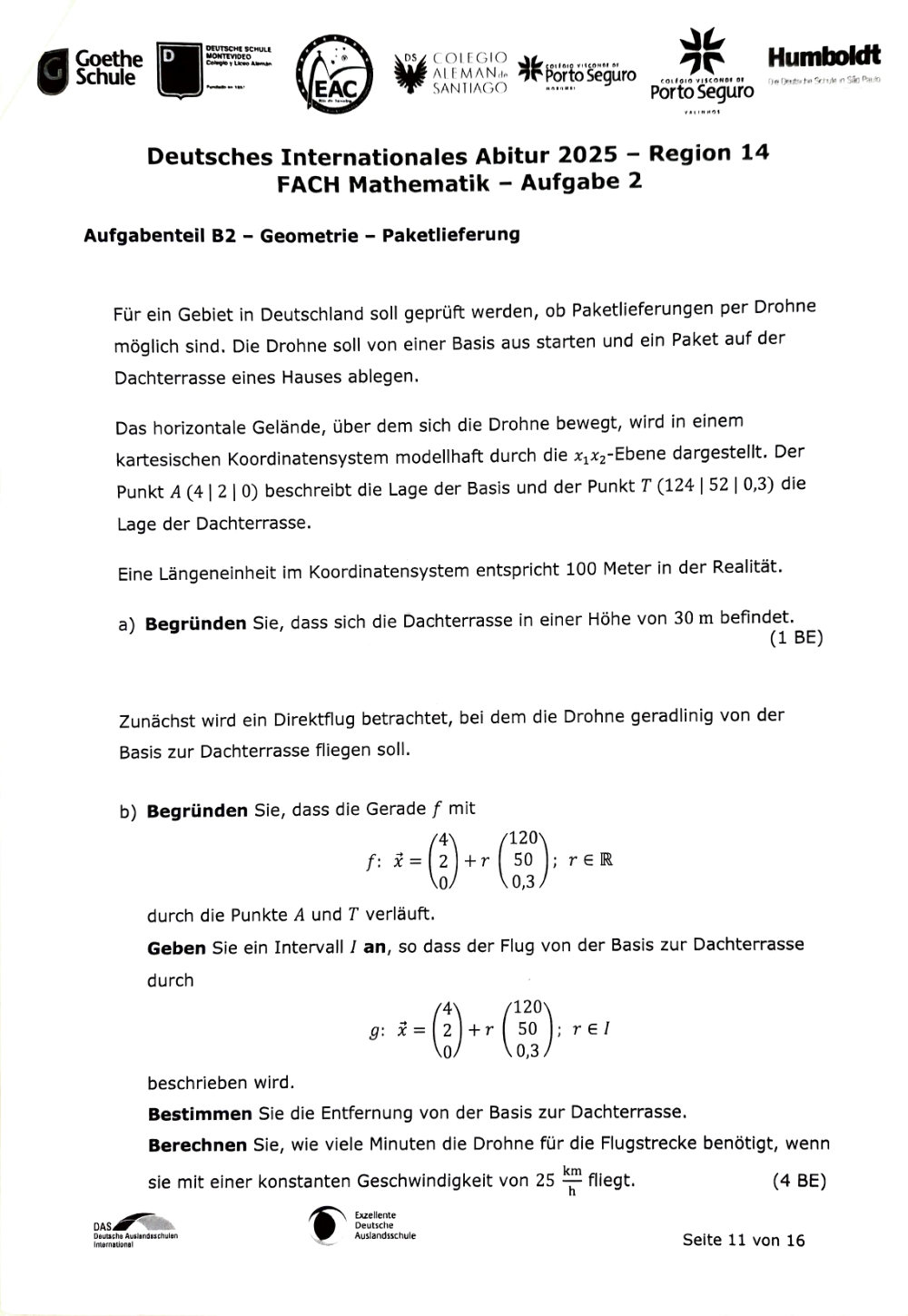 Documento da prova: Deutsches Internationales Abitur 2025 – Region 14 FACH Mathematik - Aufgabe 2