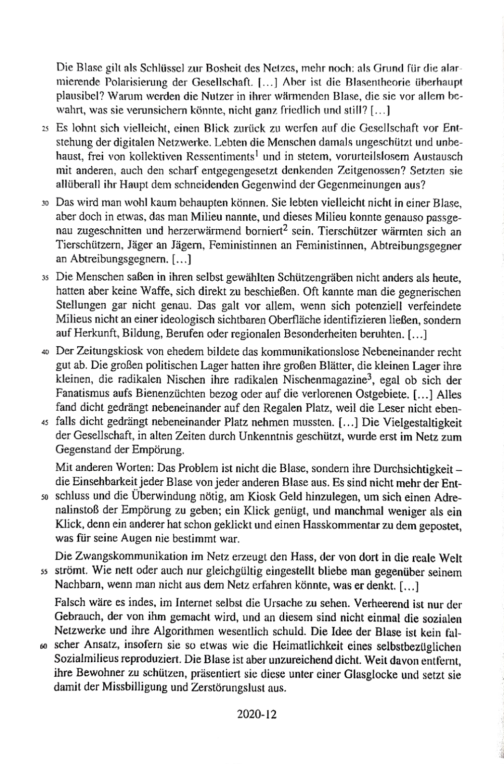 Documento da prova: Deutsch (Baden-Württemberg) Abiturprüfung 2020 - Aufgabe 5