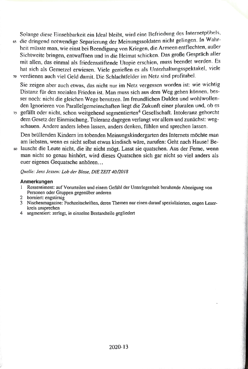 Documento da prova: Deutsch (Baden-Württemberg) Abiturprüfung 2020 - Aufgabe 5