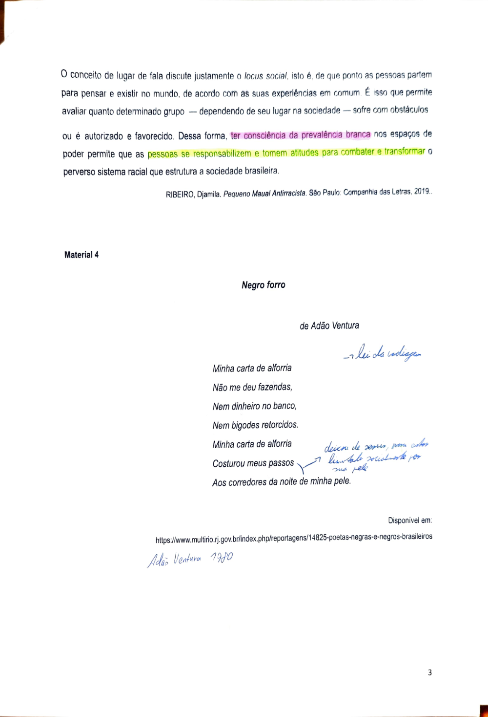 Documento da prova: Pequeno Manual Antirracista (Djamila Ribeiro) - 123B 2025