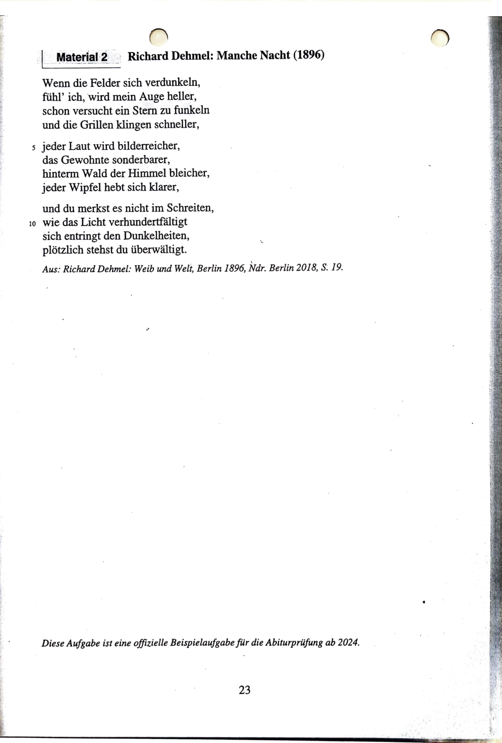 Documento da prova: VERGLEICHENDE INTERPRETATION ZWEIER GEDICHTE - Leistungstach Übungsaufgabe 3