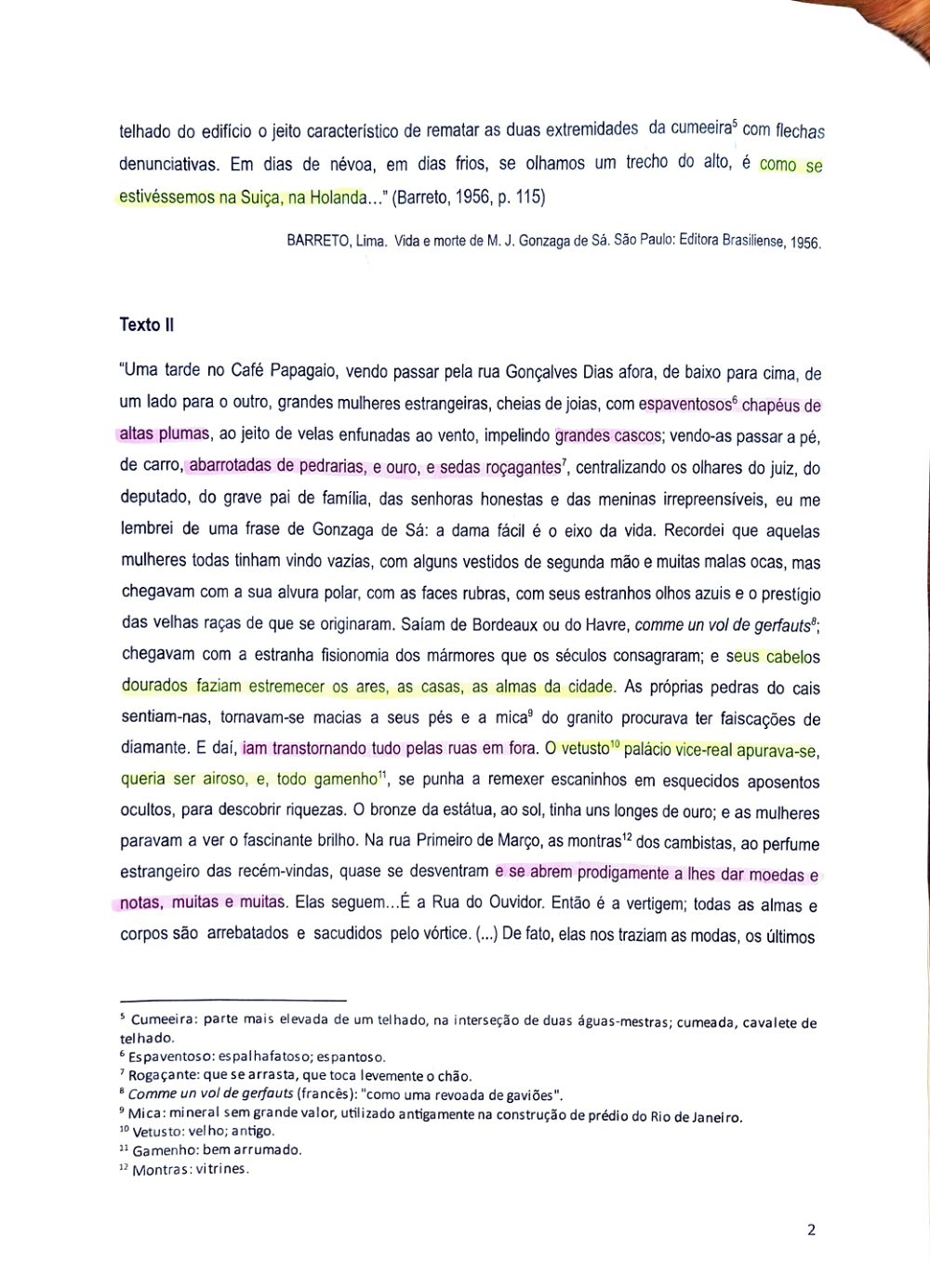 Documento da prova: "Vida e Morte de M. J. Gonzaga de Sá" de Lima Barreto - Português P1 123B 2025