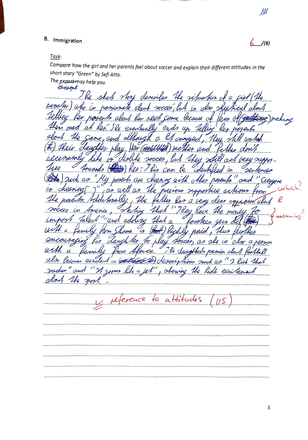 Documento da prova: Grammar, Integration, Immigration - 123B 2025