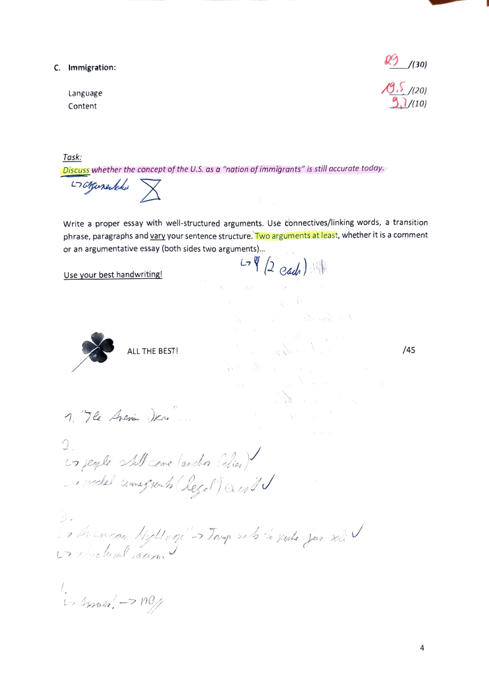 Documento da prova: Grammar, Integration, Immigration - 123B 2025