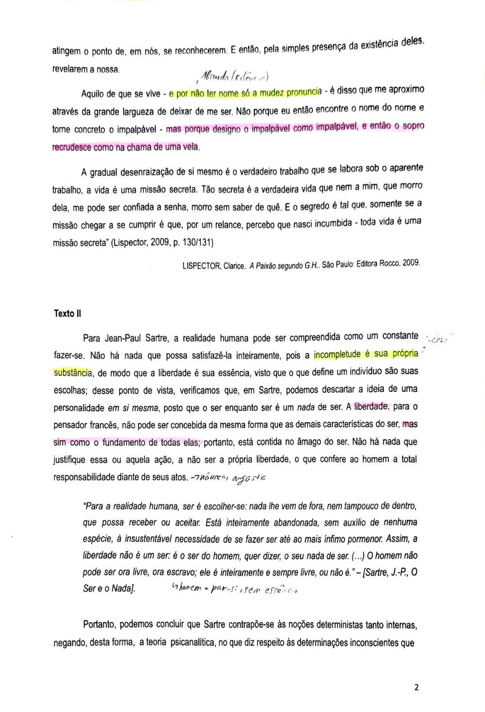 Documento da prova: A Paixão segundo G.H. - P1 Q2 123B