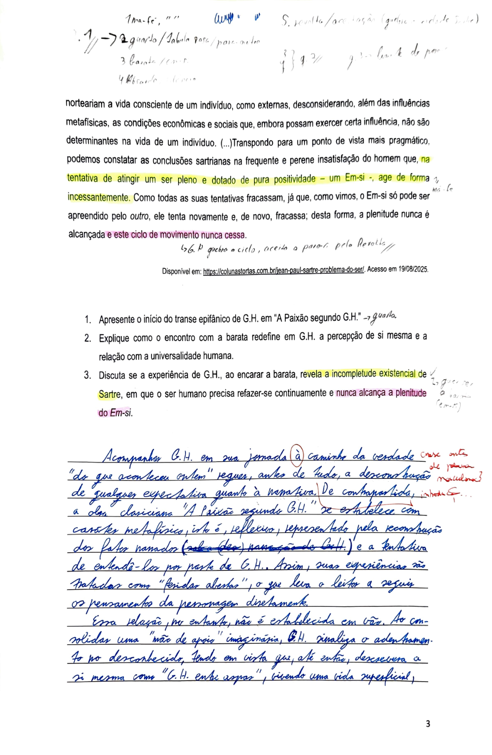 Documento da prova: A Paixão segundo G.H. - P1 Q2 123B