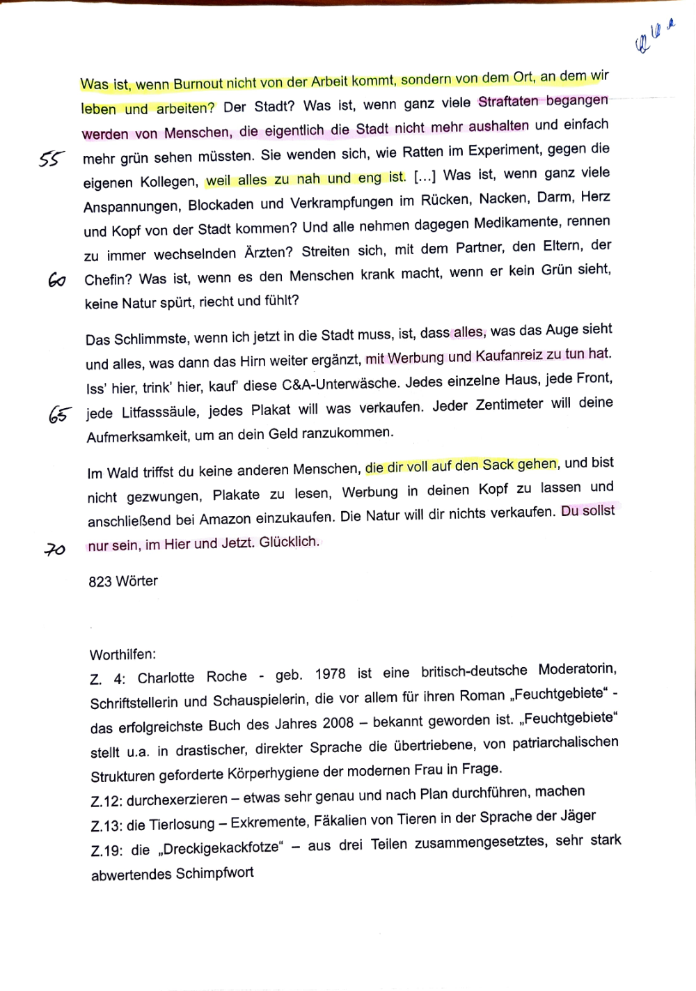 Documento da prova: "Verlasst die Städte!" (Textanalyse mit Erörterungsauftrag) - 123B 2025