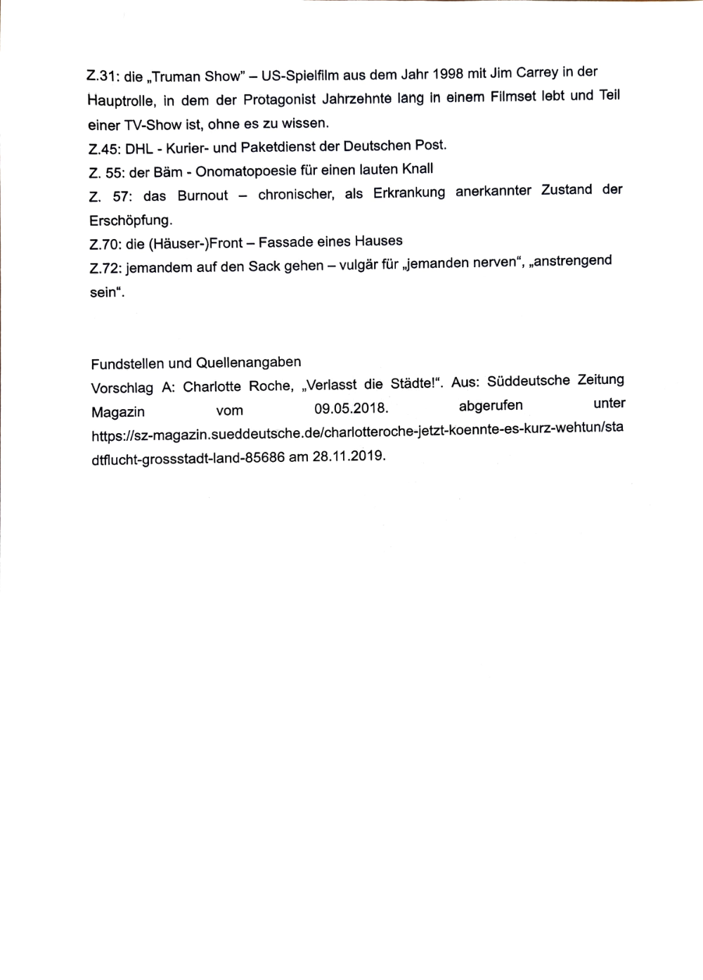 Documento da prova: "Verlasst die Städte!" (Textanalyse mit Erörterungsauftrag) - 123B 2025