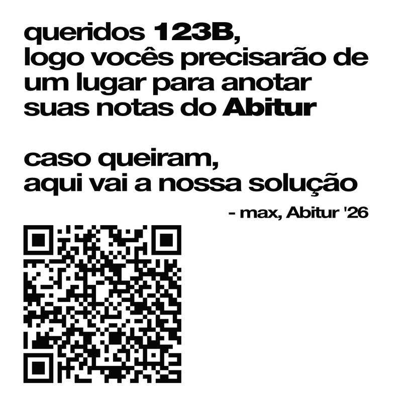 Pôster com QR code convidando a turma a usar a planilha de notas