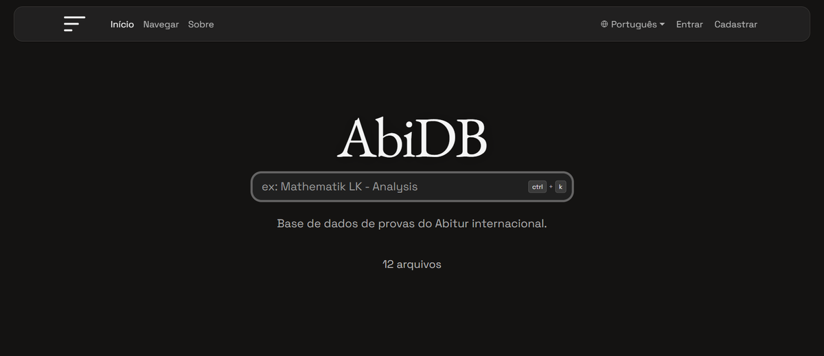 Captura de tela da página inicial do AbiDB hoje